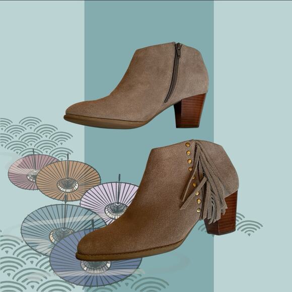 Vionic Upright Faros Ankle Boots Booties Suede Fringe Greige Tan Taupe Womens 9 - Picture 8 of 13